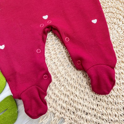 Macacão Tricotil (Tricot 100% Algodão) com Gola e Bordado - Vermelho Corações 